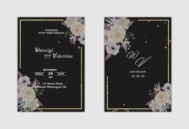 PSD plantilla de invitación de boda con flor azul psd premium