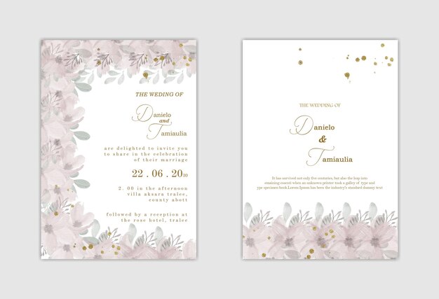 Plantilla de invitación de boda con flor azul psd premium