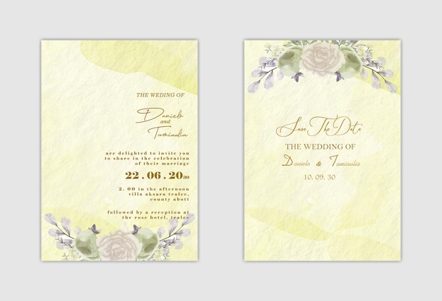 Plantilla de invitación de boda con flor azul psd premium