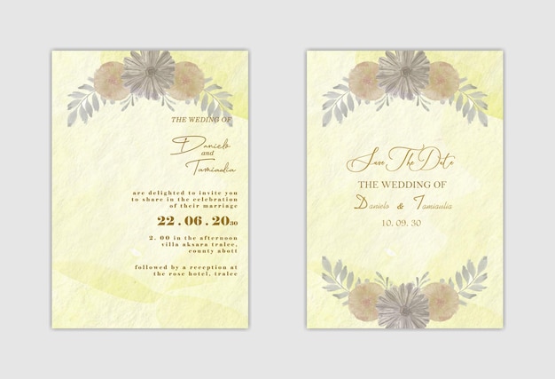 Plantilla de invitación de boda con flor azul PSD Premium