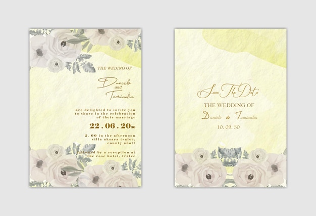 Plantilla de invitación de boda con flor azul PSD Premium