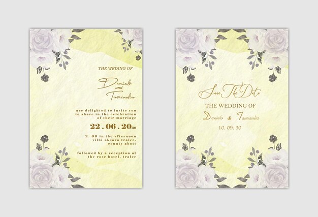 Plantilla de invitación de boda con flor azul psd premium