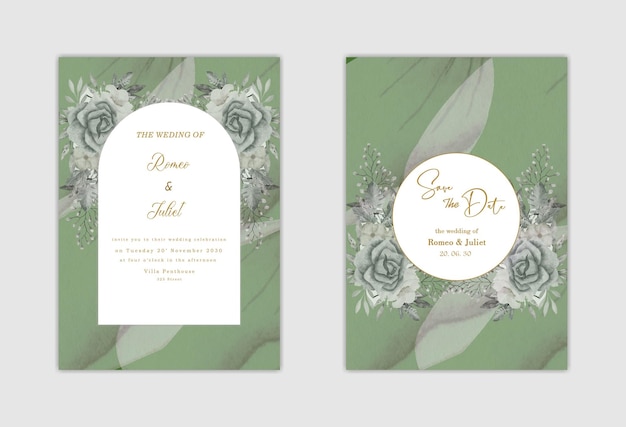 PSD plantilla de invitación de boda con flor de cerezo verde psd premium