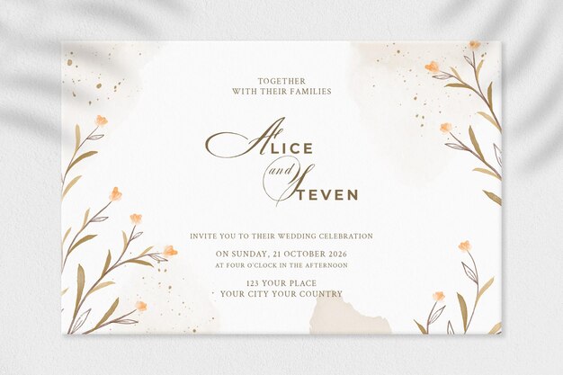 PSD plantilla de invitación de boda con flor de naranja psd premium