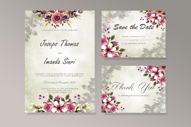 Plantilla de invitación de boda con flor de naranja psd premium