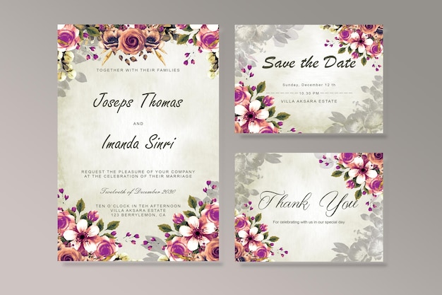 Plantilla de invitación de boda con flor de naranja PSD Premium