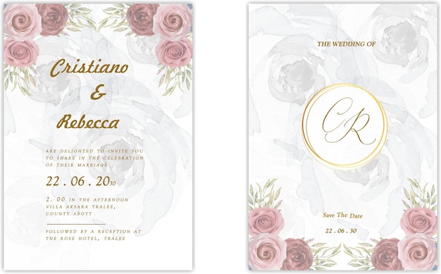 PSD plantilla de invitación de boda floral muy atractiva y hermosa en acuarela