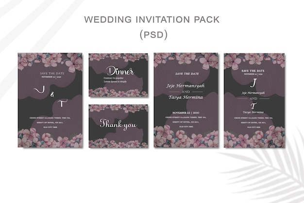 Plantilla de invitación de boda floral psd