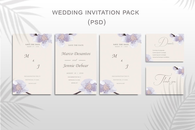 PSD plantilla de invitación de boda floral psd