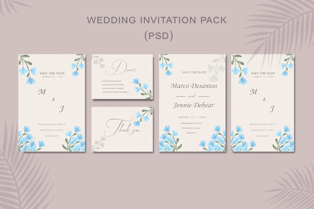 Plantilla de invitación de boda floral psd