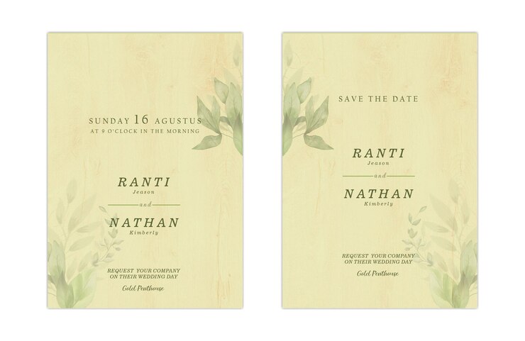 PSD plantilla de invitación de boda floral con rosas de acuarela azul marino y melocotón y decoración de hojas ps