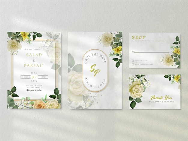 Plantilla de invitación de boda flores amarillas