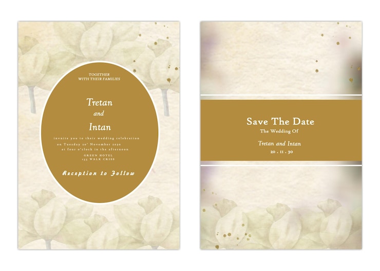 PSD plantilla de invitación de boda con flores vector premium