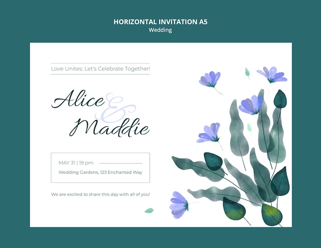 plantilla de invitación de boda con flores