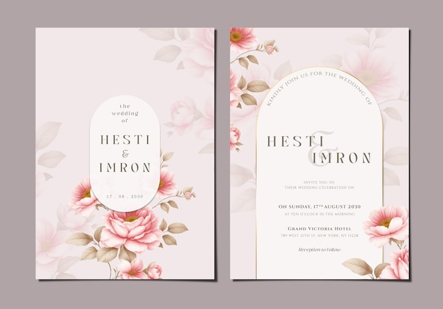 PSD plantilla de invitación de boda con flores