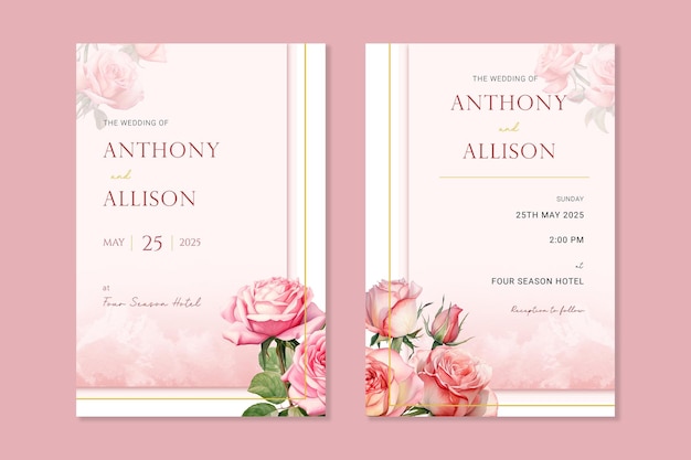 PSD plantilla de invitación de boda con flores