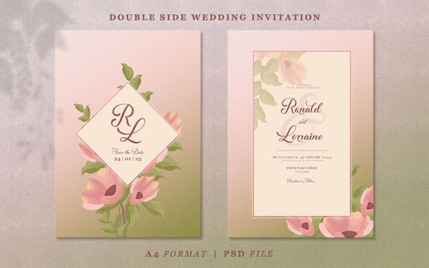 Plantilla de invitación de boda con fondo degradado marrón y verde oscuro