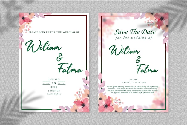 plantilla de invitación de boda con marco floral PSD Premium