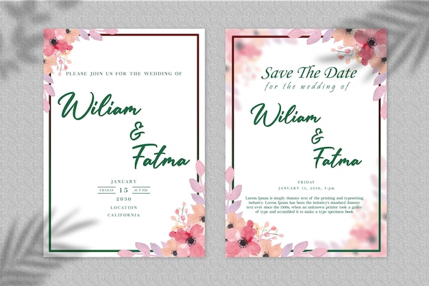 Plantilla de invitación de boda con marco floral psd premium