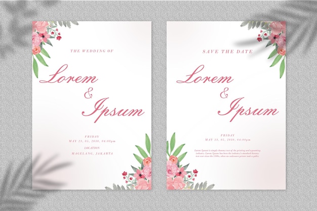 Plantilla de invitación de boda con marco floral psd premium