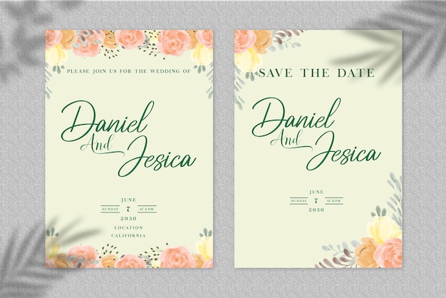 Plantilla de invitación de boda con marco floral psd premium