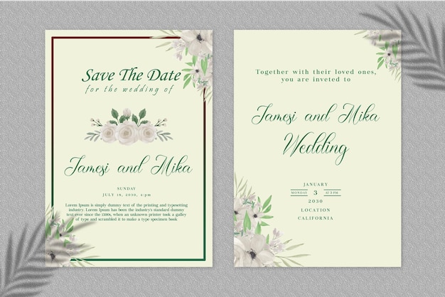 plantilla de invitación de boda con marco floral PSD Premium