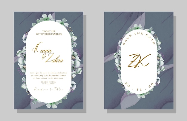 Plantilla de invitación de boda marrón con marco floral PSD premium
