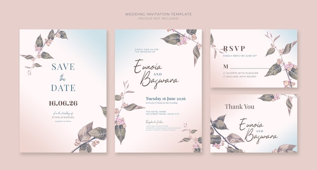 Plantilla de invitación de boda rústica con eucalipto