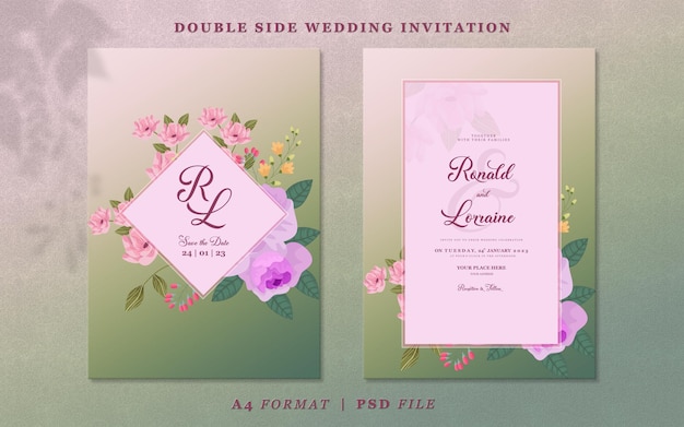 Plantilla de invitación de boda sobre fondo verde degradado