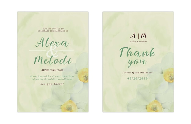 Plantilla de invitación de boda suave floral psd