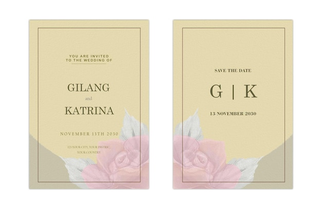 Plantilla de invitación de boda suave floral psd