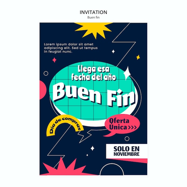 Plantilla de invitación buen fin de diseño plano