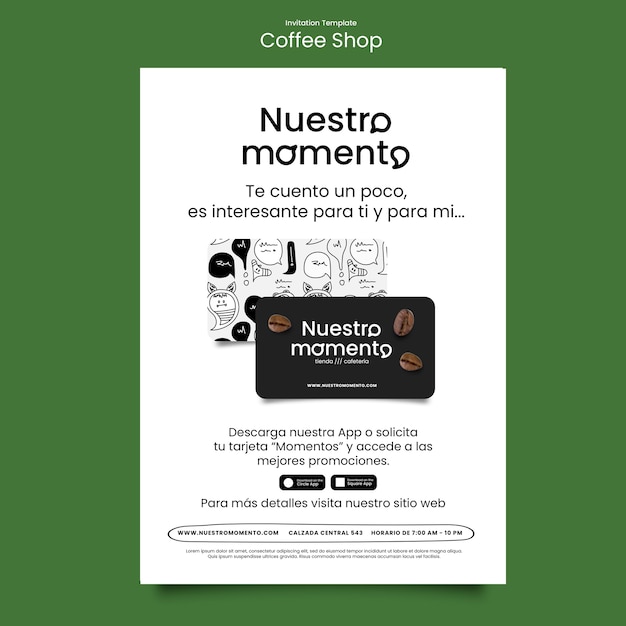 PSD plantilla de invitación para cafetería.