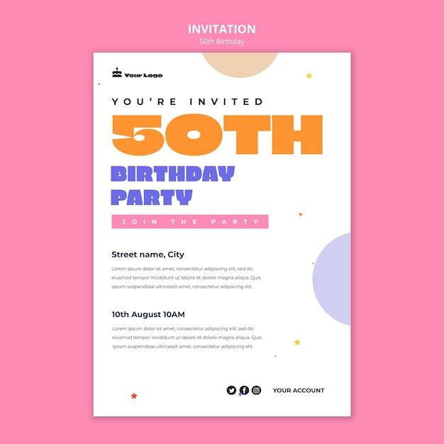 PSD plantilla de invitación de celebración de 50 cumpleaños