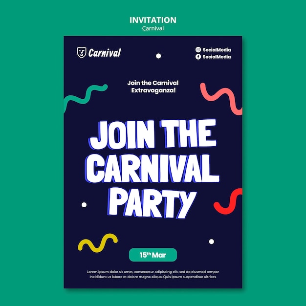 PSD plantilla de invitación para la celebración del carnaval