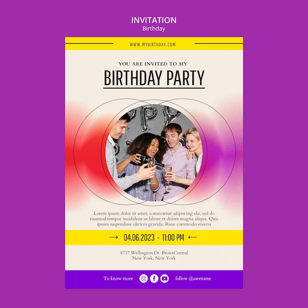 Plantilla de invitación de celebración de cumpleaños degradado