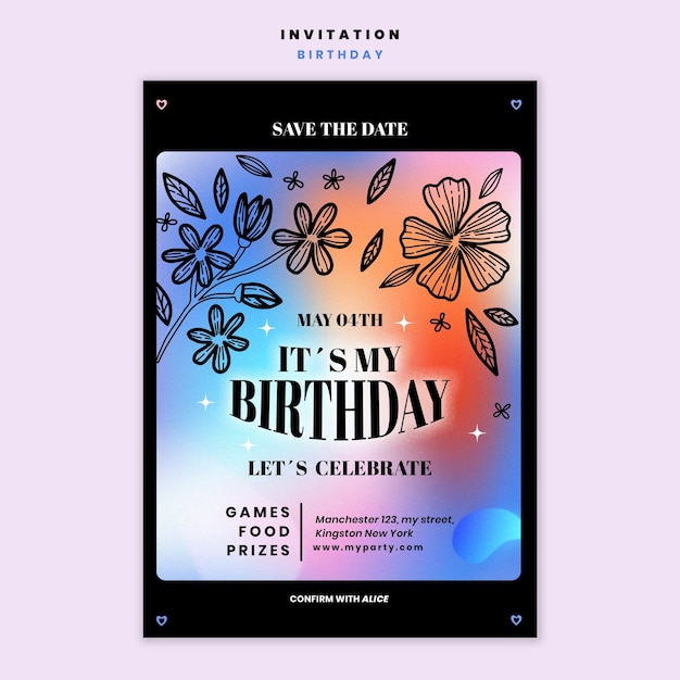 Plantilla de invitación de celebración de cumpleaños degradado