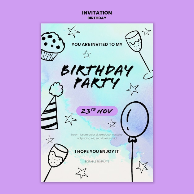 PSD plantilla de invitación de celebración de cumpleaños para niños