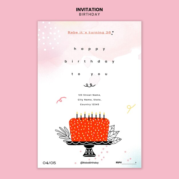 Plantilla de invitación para celebración de cumpleaños.