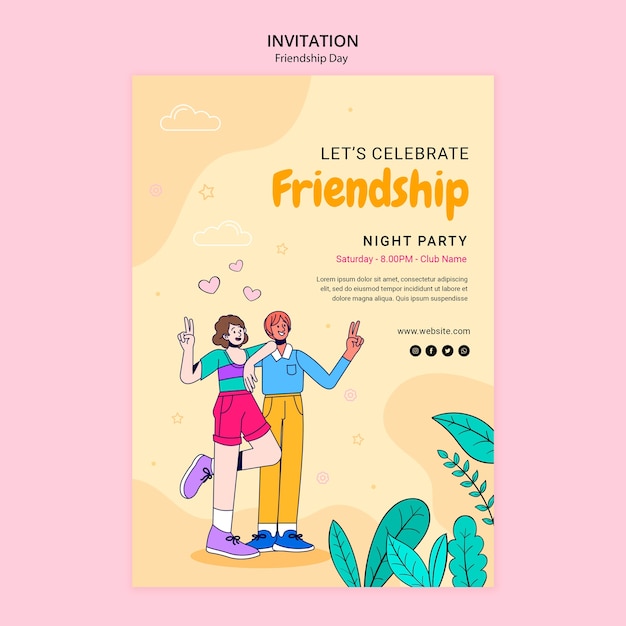PSD plantilla de invitación de celebración del día de la amistad