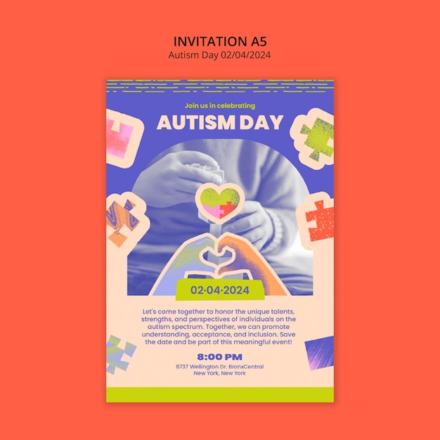 PSD plantilla de invitación para la celebración del día del autismo