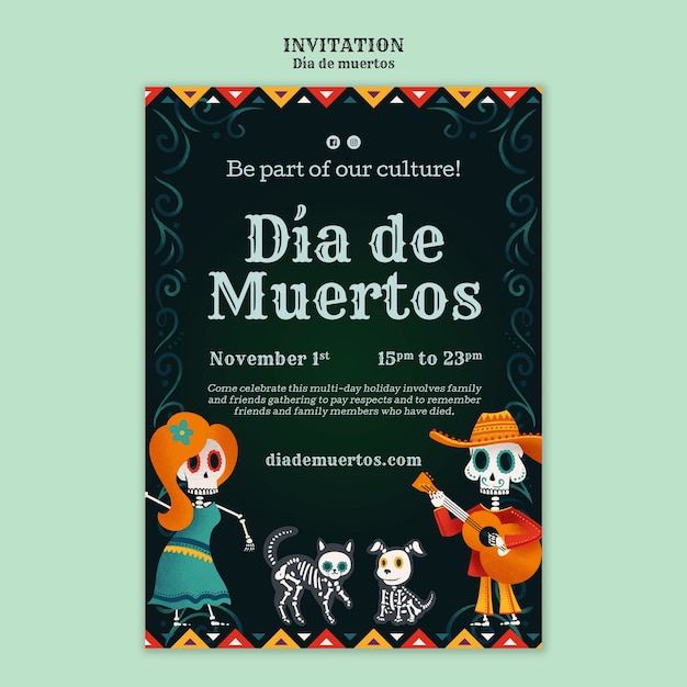 PSD plantilla de invitación para la celebración del día de los muertos