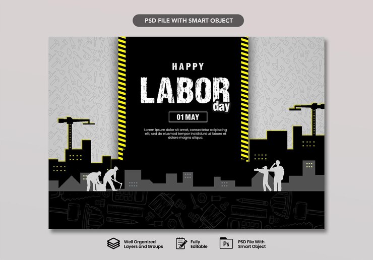 PSD plantilla de invitación para la celebración del día del trabajo