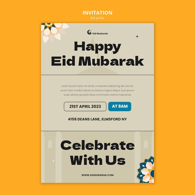 PSD plantilla de invitación de celebración de eid al fitr