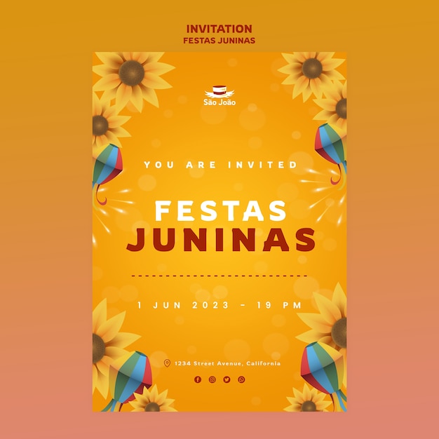 PSD plantilla de invitación de celebración de festa junina