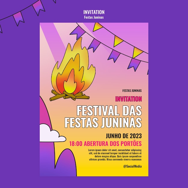 PSD plantilla de invitación de celebración de festas juninas