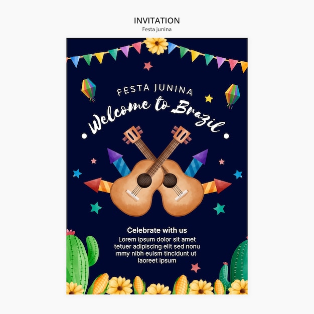 PSD plantilla de invitación de celebración de festas juninas