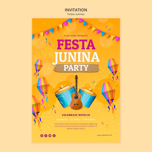 Plantilla de invitación de celebración de festas juninas