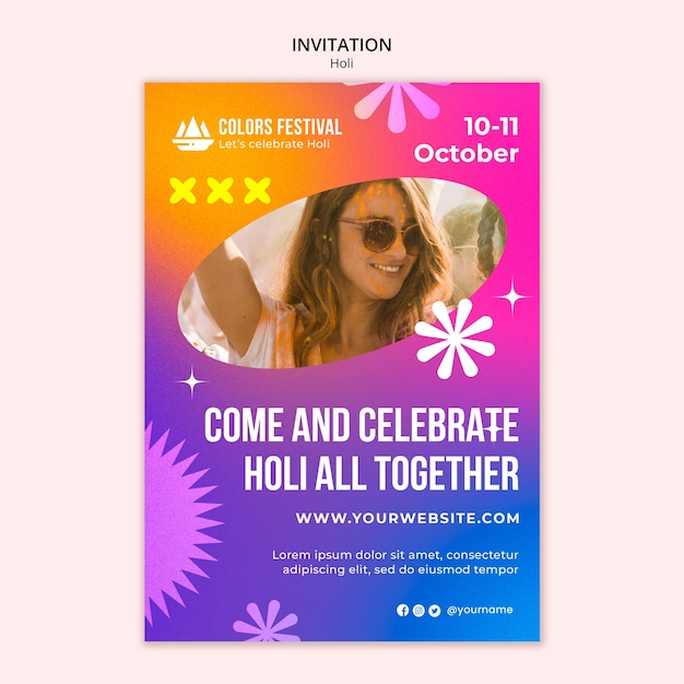 Plantilla de invitación de celebración del festival holi