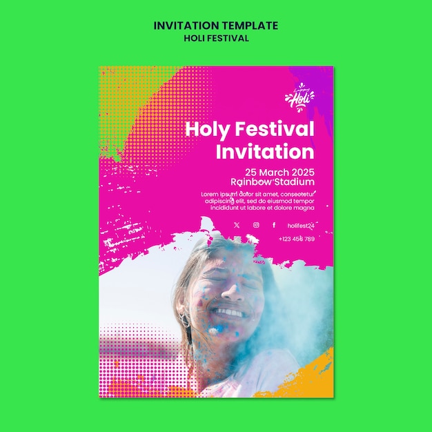 Plantilla de invitación a la celebración del festival holi